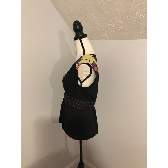 Plenty by Tracy Reese Black with Floral Print Peplum Top - Size Small - Picture 3 of 10